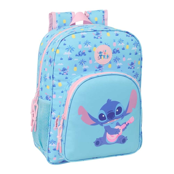 Safta Stitch Waves Mochila - 15L - Adaptable a Carro - Bolsillo Frontal - Portabotellas - Cremallera con Doble Tirador - Asa de Mano - Hombreras y Espalda Acolchada - 32x38x12cm - Color Azul Claro