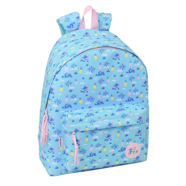 Safta Stitch Waves Mochila - Bolsillo Frontal - Espalda Acolchada - Hombreras Ergonomicas - Cremallera con Doble Tirador - Asa de Mano - 33x42x15cm - Color Azul Claro