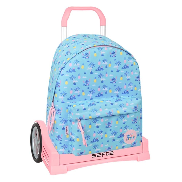 Safta Stitch Waves Mochila con Carro - Extraible - Bolsillo Frontal - Cremallera con Doble Tirador - Asa de Mano - 33x42x15cm - Color Azul Claro
