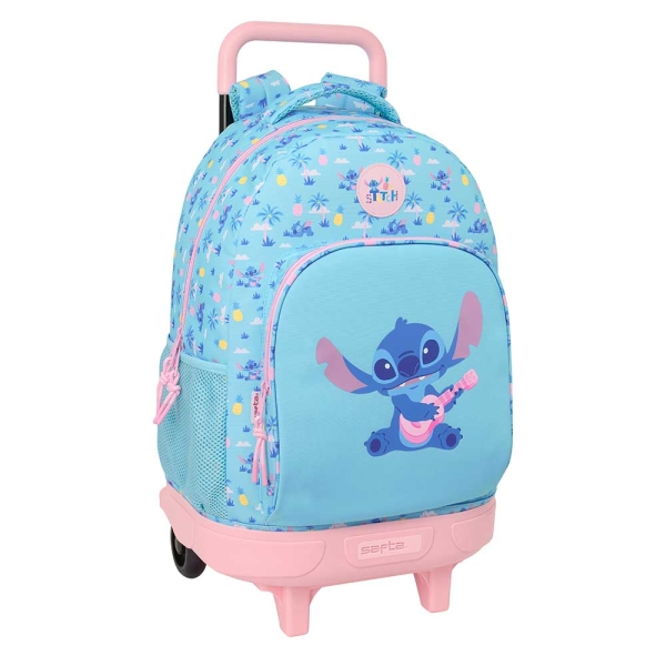 Safta Stitch Waves Mochila con Carro - Extraible - 33L - Portabotellas - Tarjeta de Identificacion Personal - Cremallera con Doble Tirador - Asa - Bolsillo Frontal - 33x45x22cm - Color Azul Claro