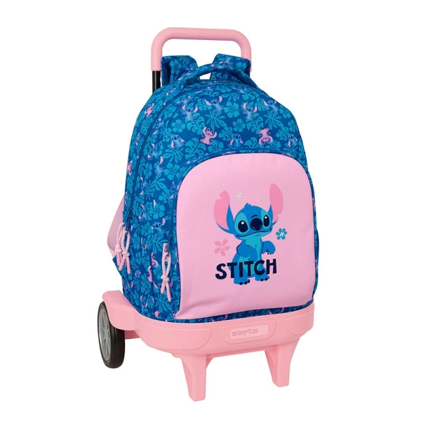 Safta Stitch Lio Mochila con Carro - Extraible - 33L - Portabotellas - Tarjeta de Identificacion Personal - Ruedas Antivibracion - Doble Tirador - Asa - Bolsillo Frontal - 33x45x22cm - Color Azul Oscuro