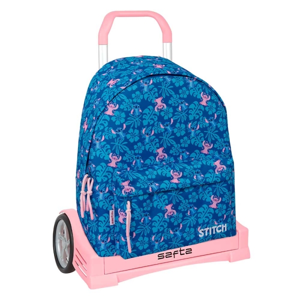 Safta Stitch Lio Mochila con Carro - Extraible - Bolsillo Frontal - Cremallera con Doble Tirador - Asa de Mano - 33x42x15cm - Color Azul Oscuro