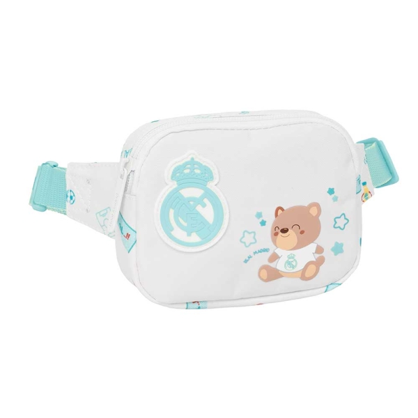 Safta Real Madrid Preescolar Bolsa de Cintura Infantil - Cremallera - Cintas Ajustables - Cierre de PVC - 14x11x4cm - Color Blanco
