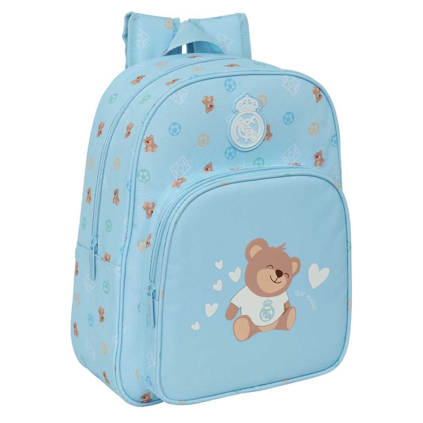 Safta Real Madrid Preescolar Mochila Infantil - Portabotellas - Bolsillo Frontal - Adaptable a Carro - Hombreras Acolchadas - 26x34x11cm - Color Azul