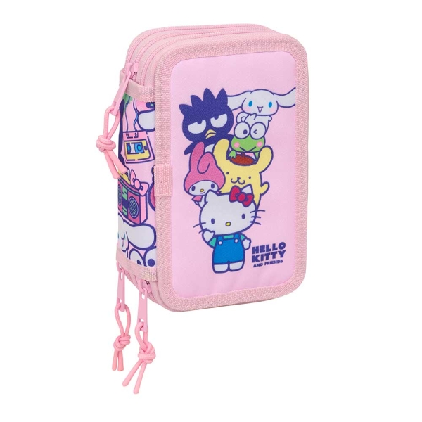 Safta Hello Kitty and Friends Plumier de 3 Pisos - 37 Piezas - Goma - Lapiz - 2 Boligrafos - Sacapuntas - 2 Reglas - 16 Colores - 14 Rotuladores - 12.5x19.5x5.5cm - Color Rosa