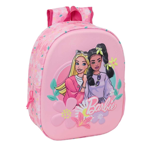 Safta Barbie Mochila 3D - Portabotellas - Hombreras Acolchadas - Asa de Mano Superior - 27x33x10cm - Color Rosa