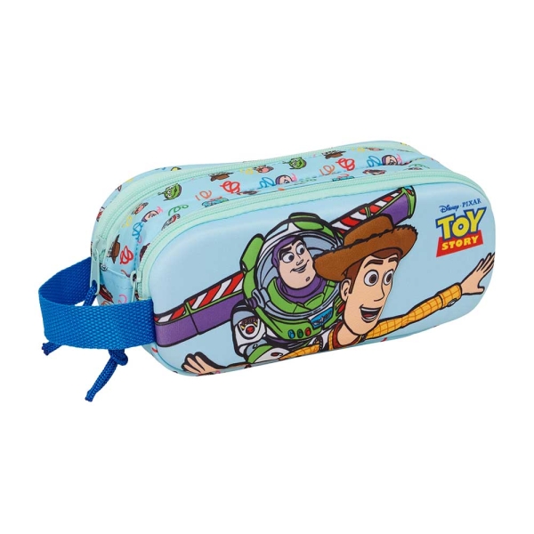 Safta Toy Story Portatodo 3D - 2 Compartimentos con Cremallera - Asa Lateral - Capacidad 1L - 21x8x6cm - Color Azul Pastel