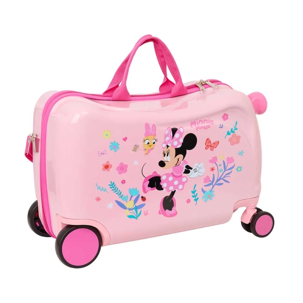 Safta Minnie Mouse Baby Maleta Trolley Infantil - Reposapies - Bandolera Ajustable - Asas de Mano - Tiradores con Ranura para Candado - Interior Forrado - 44x27x21cm - Color Rosa