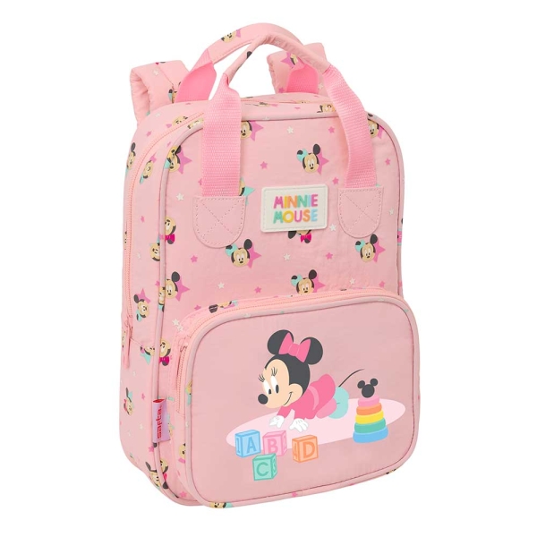 Safta Minnie Mouse Baby Mochila Infantil - Tarjeta de Identificacion Personal - Bolsillo Frontal - Hombreras Acolchadas - 20x28x8cm - Color Rosa Pastel