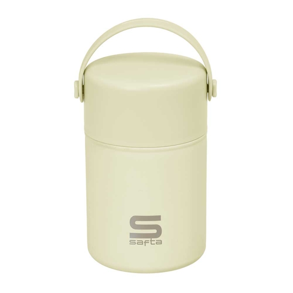 Safta Termo para Alimentos - Acero Inoxidable - Cuchara Plegable - Base de Silicona - Asa Superior - 12h Caliente - 24h Frio - Acero Inoxidable - 10.5x17x10.5cm - Color Crema