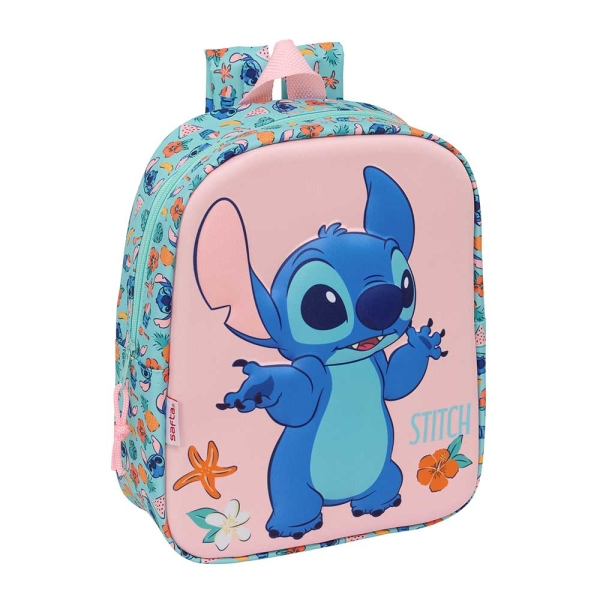Safta Stitch Mochila Guarderia 3D - 6L - Cremallera - Asa de Mano - 22x27x10cm - Color Rosa