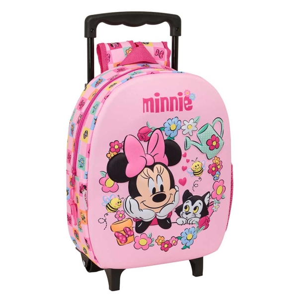 Safta Minnie Mouse Mochila con Carro - Portabotellas - Hombreras Acolchadas - Asa de Mano - 27x33x10cm - Color Rosa