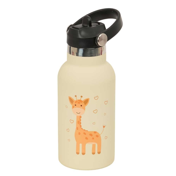 Safta Jirafa Botella Isotermica Infantil - Capacidad 350ml - Tapon Roscado con Valvula - Base de Silicona - Asa Superior - Acero Inoxidable - 12h Caliente - 24h Frio - 19.5x7.3cm - Color Melocoton Claro