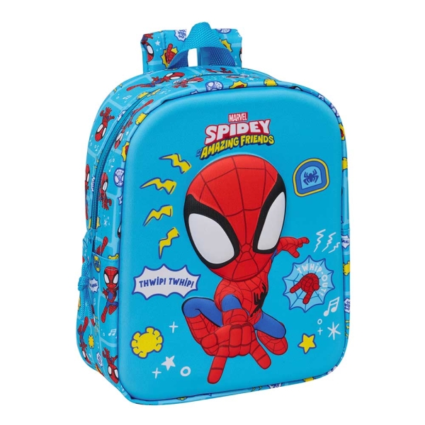 Safta Spidey Mochila Guarderia 3D - 6L - Cremallera - Asa de Mano - 22x27x10cm - Color Azul