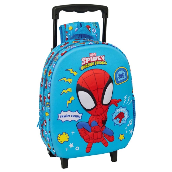 Safta Spidey Mochila con Carro - Portabotellas - Hombreras Acolchadas - Asa de Mano - 27x33x10cm - Color Azul