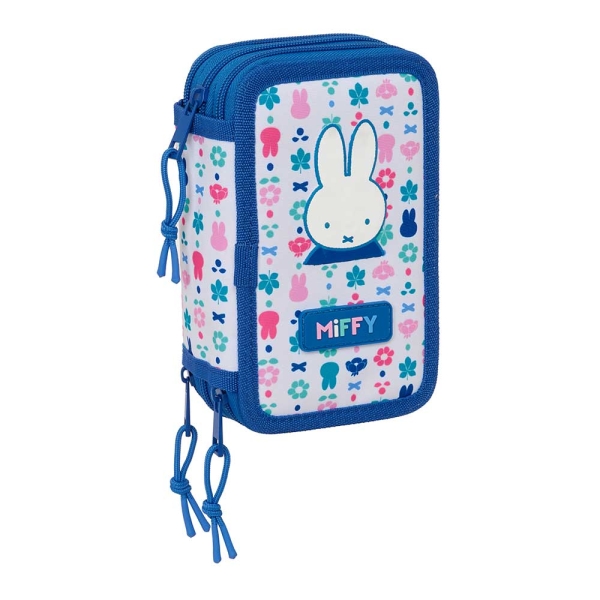 Safta Miffy Bunny Plumier de 3 Pisos - 37 Piezas - Goma - Lapiz - 2 Boligrafos - Sacapuntas - 2 Reglas - 16 Colores - 14 Rotuladores - 12.5x19.5x5.5cm - Color Blanco y Azul
