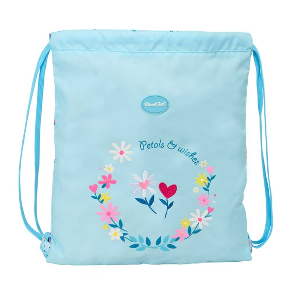 Safta Blackfit8 Petalos Saco Plano - Cierre con Cordones - Bolsillo Interior con Cremallera - 35x40x1cm - Color Azul Claro