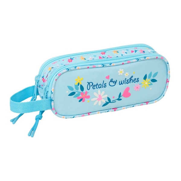 Safta Blackfit8 Petalos Portatodo - 2 Compartimentos con Cremallera - Asa Lateral - Capacidad 1L - 21x8x6cm - Color Azul Claro