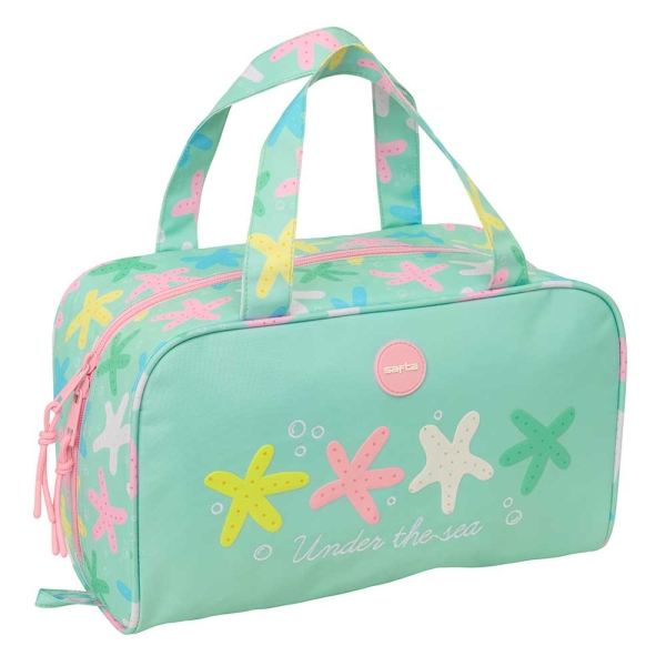 Safta Estrellas Neceser Rectangular - Organizadores con Compartimentos - Asas de Mano - Bolsillo Interior con Cremallera - Doble Tirador - 31x14x19cm - Color Verde