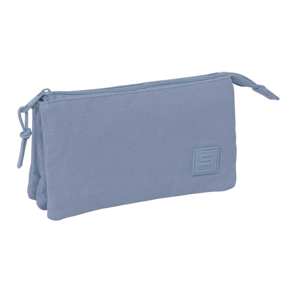 Safta Basic Portatodo - 3 Compartimentos con Cremallera - Bolsillo Interior Central - 22x12x3cm - Color Azul Azafata