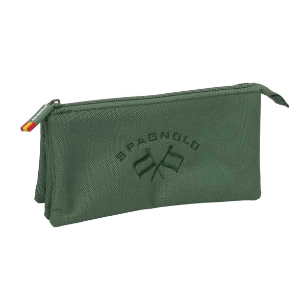Safta Spagnolo Portatodo - 3 Compartimentos con Cremallera - Bolsillo Interior Central - 22x12x3cm - Color Verde Oscuro