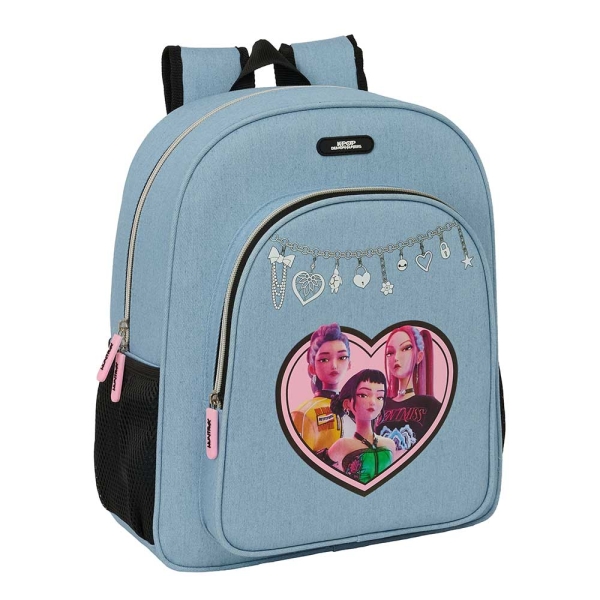 Safta K-Pop Demon Hunters Huntr/X Mochila - 15L - Adaptable a Carro - Bolsillo Frontal - Portabotellas - Cremallera con Doble Tirador - Asa de Mano - Espalda Acolchada - 32x38x12cm - Color Azul Claro