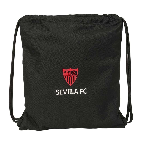 Safta Sevilla FC Saco Plano - Cierre con Cordones - Bolsillo Interior con Cremallera - 35x40x1cm - Color Negro