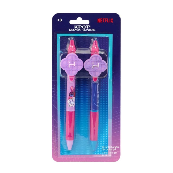 Safta K-Pop Demon Hunters Pack de 2 Boligrafos Borrables - Presentado en Blister - Tinta de Calidad - Ergonomicos - Multicolor