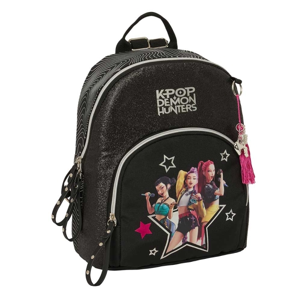 Safta K-Pop Demon Hunters Energy Mini Mochila - Bolsillo Frontal y Trasero - Cremallera - Hombreras Ajustables - Asa Superior - Compacta y Ligera - 25x30x13cm - Color Negro