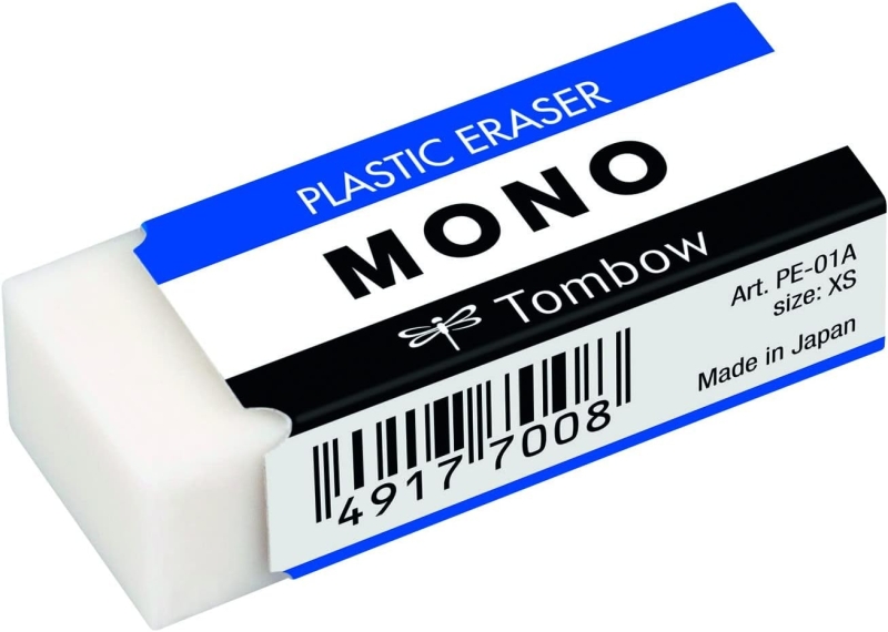 Tombow Mono Goma de Borrar Blanda - 11g - Formato XS - PVC Libre de Ftalatos y Latex - Funda de Papel - Color Blanco