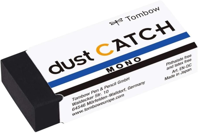 Tombow Mono Dust Catch Goma de Borrar - 19g - Mezcla Viscosa de Polimeros - Evita Residuos en el Papel - Funda de Papel - PVC Libre de Ftalatos y Latex - Color Negro