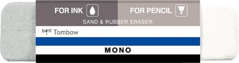 Tombow Mono Sand and Rubber Goma de Borrar para Tinta y Lapiz - 13g - Forma Biselada - Funda de Papel - Color Blanco y Gris