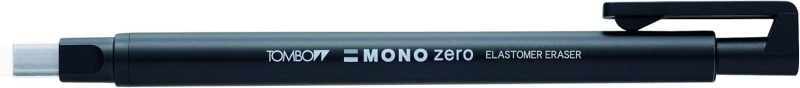 Tombow Mono Zero Portagomas - Punta Rectangular de 2.5x5mm - Capuchon de Proteccion - Mecanismo de Giro - Libre de PVC y Latex - Color Negro