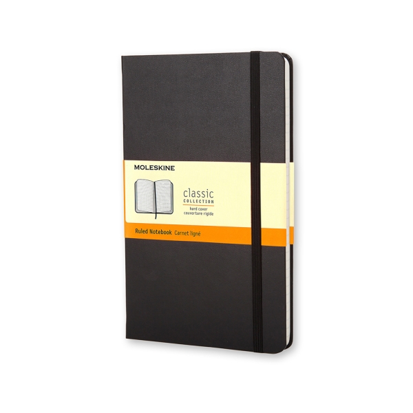 Moleskine Classic Libreta de Tapa Dura - Papel Marfil Rayado - 70g/m2 - Apertura 180º - Esquinas Redondeadas - Marcapaginas - Bolsillo Interior Extensible - Cierre Elastico - 13x21cm - Color Negro