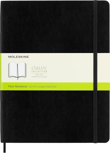 Moleskine Classic Libreta de Tapa Blanda - Papel Marfil Liso - 70g/m2 - Apertura 180º - Esquinas Redondeadas - Marcapaginas - Bolsillo Interior Extensible - Cierre Elastico - 19x25cm - Color Negro