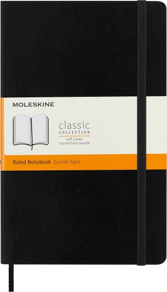 Moleskine Classic Libreta de Tapa Blanda - Papel Marfil Rayado - 70g/m2 - Apertura 180º - Esquinas Redondeadas - Marcapaginas - Bolsillo Interior Extensible - Cierre Elastico - 13x21cm - Color Negro