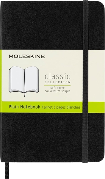 Moleskine Classic Libreta de Tapa Blanda - Papel Marfil Liso - 70g/m2 - Apertura 180º - Esquinas Redondeadas - Marcapaginas - Bolsillo Interior Extensible - Cierre Elastico - 9x14cm - Color Negro