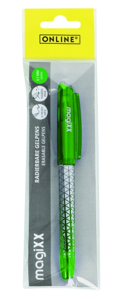 Online MagiXX Classic Boligrafo de Tinta Gel Borrable - Trazo de 0.7mm - Cartucho Reemplazable - Presentado en Blister - Uso Ambidiestro - Color Verde