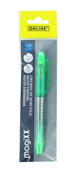 Online MagiXX Classic Boligrafo de Tinta Gel Borrable - Trazo de 0.7mm - Cartucho Reemplazable - Presentado en Blister - Uso Ambidiestro - Color Turquesa