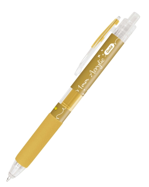 Online Boligrafo Retractil - Tinta Acrilica - Punta Fina de 1mm - Color Oro