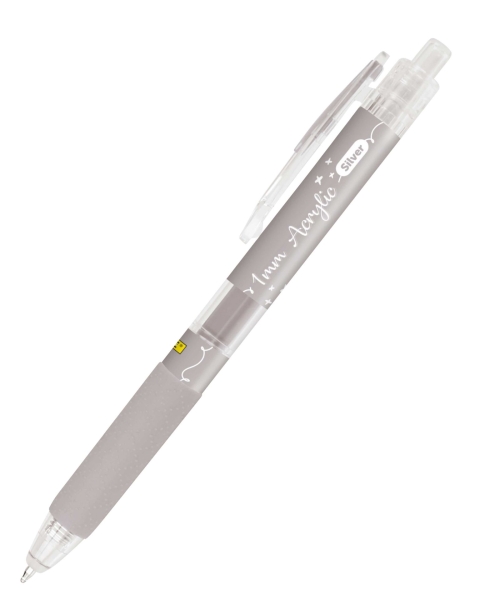 Online Boligrafo Retractil - Tinta Acrilica - Punta Fina de 1mm - Color Plata
