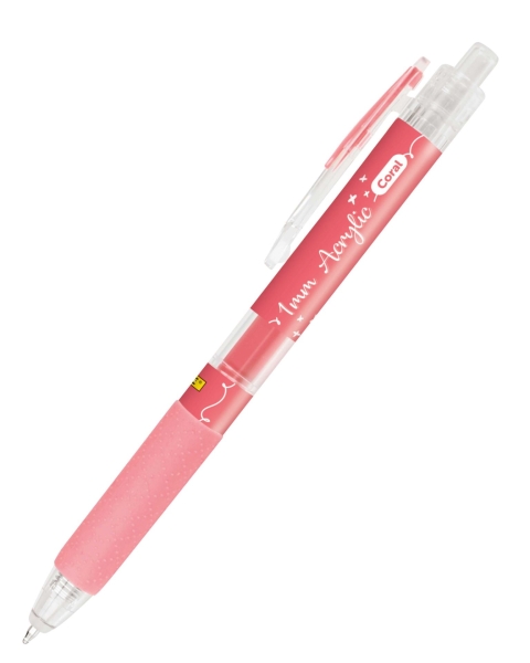 Online Boligrafo Retractil - Tinta Acrilica - Punta Fina de 1mm - Color Coral