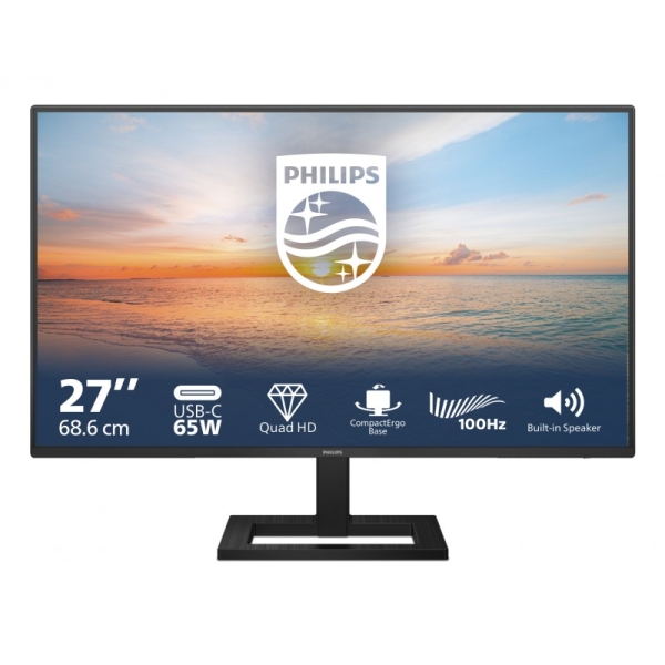 Philips 1000 Series 27E2N1600AE/00 Monitor 27" IPS QuadHD 100Hz HDR10 - Respuesta 1ms - HDMI, USB-C - VESA 100x100mm - Color Negro