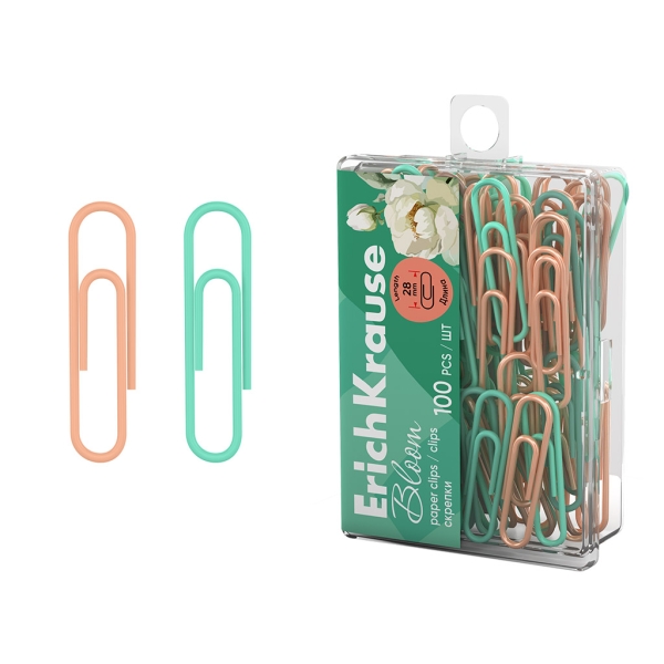 ErichKrause Pastel Bloom Pack de 100 Clips Recubiertos - 28mm - Caja de Plastico - Colores Surtidos