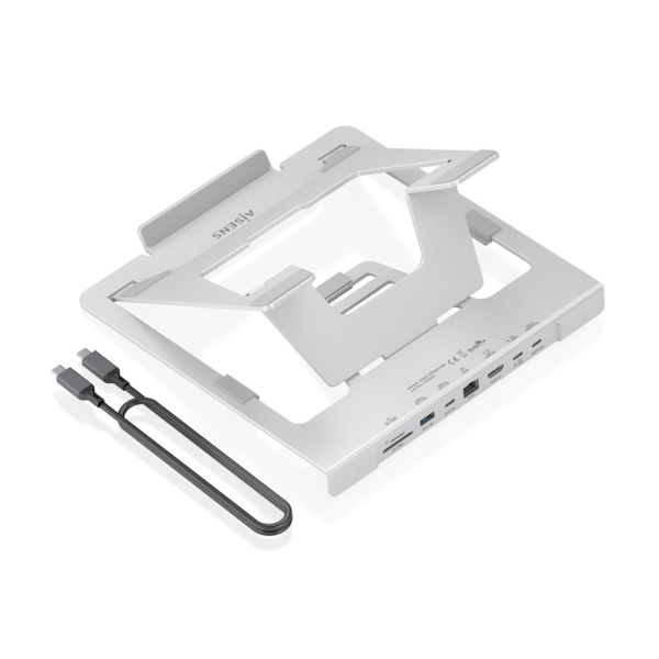 Aisens ASUC-7P045-GR Soporte para Portatil hasta 16" - Regulable en Altura - Antideslizante - Plegable - USB-C Docking 7 en 1 - Color Gris