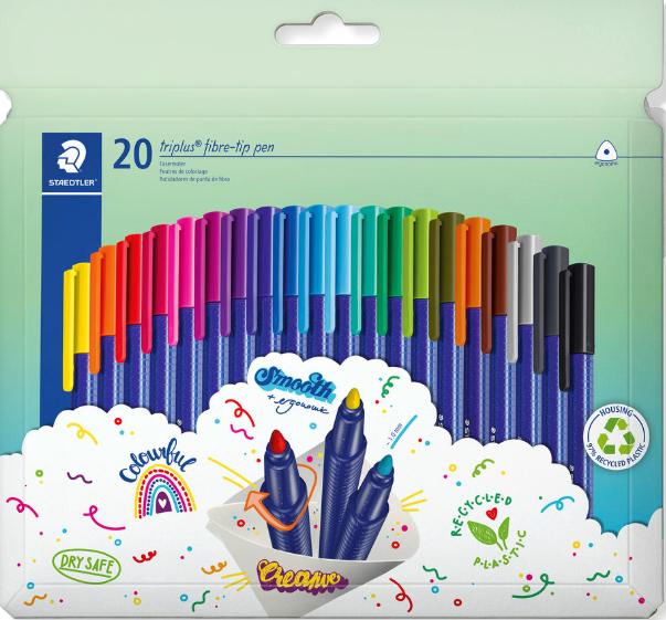 Staedtler Triplus Color 323 Pack de 20 Rotuladores - Trazo 1mm Aprox - Tinta Antisecado - Capuchon Ventilado - Colores Surtidos