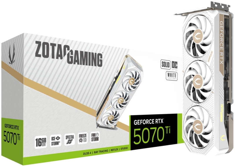 Zotac GeForce RTX 5070 TI  Tarjeta Grafica SOLID CORE OC 16GB WHITE GDDR7 HDMI, DP