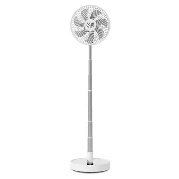 Muvip MV0664 Ventilador de Pie y Sobremesa - Diametro de 19cm - Bateria de 3600 mAh - Plegable, Extensible y Portatil - Temporizador - Color Blanco