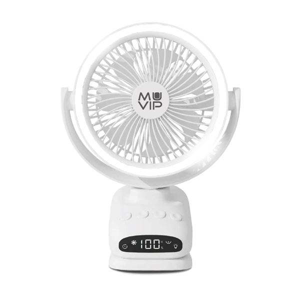 Muvip MV0665 Ventilador de Pinza Portatil 6" - 5 Velocidades - Angulo Ajustable hasta 180º - Autonomia hasta 16h - Bateria 10000mAh - Color Blanco