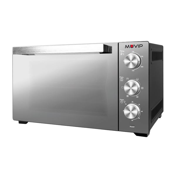 Muvip Serie Espejo Horno 2000W 48L Inox - Regulador de Temperatura 100º-230º - Exterior de Acero con Revestimiento - Selector de Tiempo - Puerta de Cristal Templado